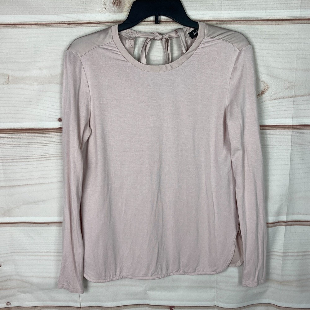 Lord & Taylor Top Womens XS Pink Long Sleeve Blouse Satin Back Tie Neck Solid